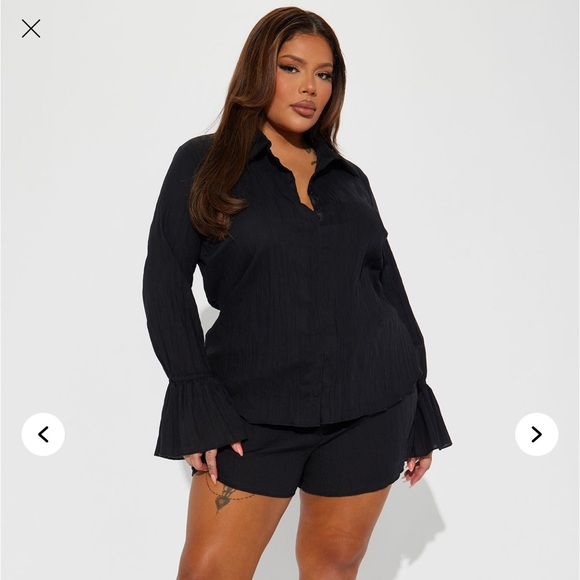 Black Button-Up and shorts two piece set - Picture 1 of 12